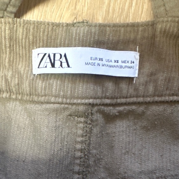 Zara Olive Green Corduroy Pinafore Midi Dress Cross Back Straps XS - Picture 4 of 5